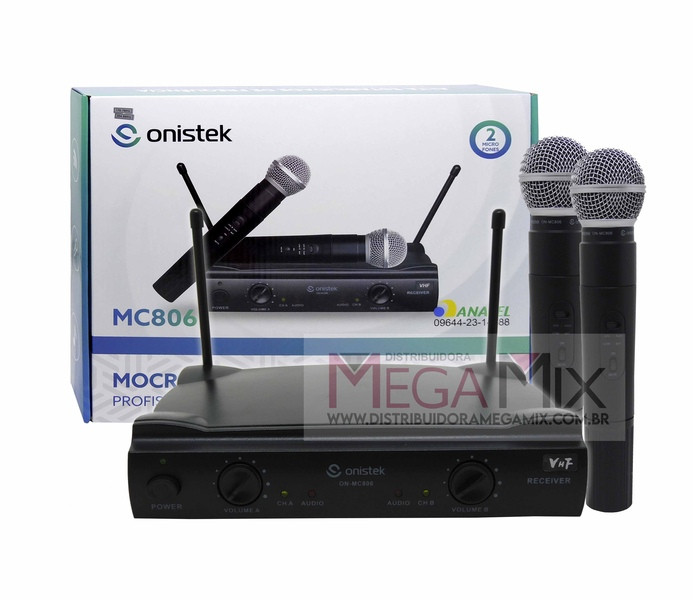 Kit Duplo Microfone Sem Fio MC806 Onistek Mega Mix