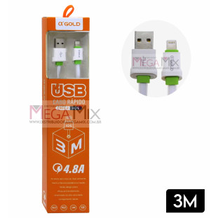 Cabo de Dados USB + Iphone 4.8A 3M CB33-2 - A'Gold