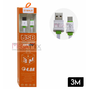 Cabo de Dados USB + Tipo C 4.8A 3M CB33-3 - A'Gold