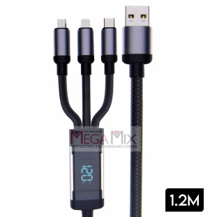 Cabo para Celular 3 em 1 (V8 + Iphone + Tipo C) com Visor Led KD-103- Kaidi