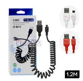 Cabo de Dados Espiral USB + Micro USB (V8) 1.2M LE-861V - It-Blue