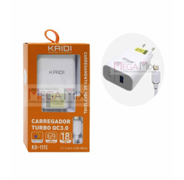 Carregador de Celular Turbo Micro USB (V8) + USB 18W KD-111S - Kaidi