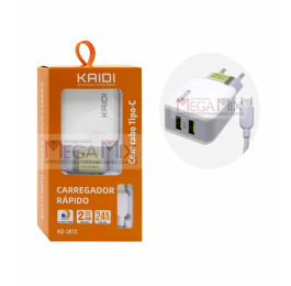 Carregador de Celular Tipo-C + 2 USB 2.4A KD-301C - Kaidi