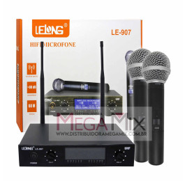 Microfone Sem Fio Duplo UHF Profissional LE-907 - Lelong
