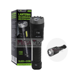 Lanterna Recarregável 5LEDs + COB 2100 Lumens FX-LT-06 - Flex