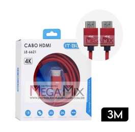 Cabo HDMI + HDMI 4K 3m LE-6621 - It-Blue
