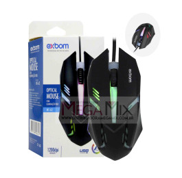 Mouse Óptico com fio USB RGB 1200DPI MS-62 - Exbom 