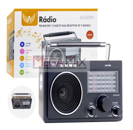 Rádio Portátil Recarregável FM/AM/SW1-7/USB/TF/AUX AD-6090 - Altomex
