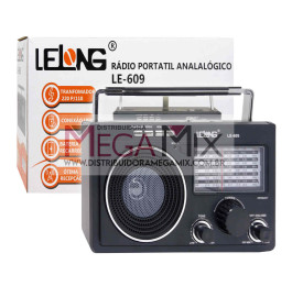Rádio Recarregável AM/FM/USB/SD LE-609 - Lelong 