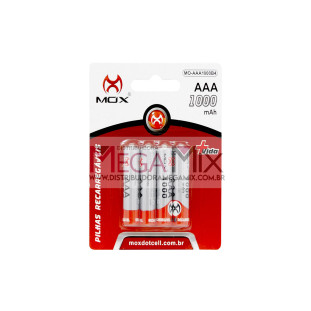 Pilha AAA Recarregável c/4 1000mAh MO-AAA1000B4 - Mox