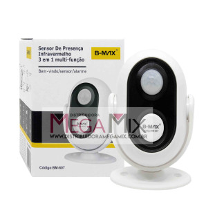 Sensor de Presença Infravermelho c/ Alarme Sonoro 360° BM-607 - B-max