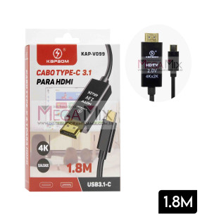 Cabo HDMI + Tipo C 1.8M 3.1 KAP-V099 - Kapbom