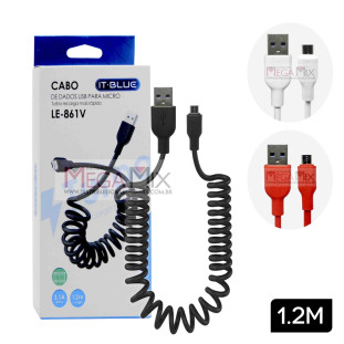 Cabo de Dados Espiral USB + Micro USB (V8) 1.2M LE-861V - It-Blue