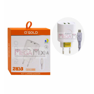 Carregador de Celular Iphone + 2 USB 3.1A CA18-2 /IOS - A'Gold