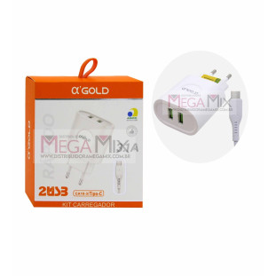 Carregador de Celular Tipo-C + 2 USB 3.1A CA18-3/Tipo-C - A'Gold