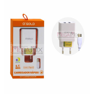 Carregador de Celular Tipo-C + 2 USB 4.1A CA28-3/Tipo-C - A'Gold