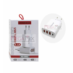Carregador Turbo 3 USB + Tipo-C 5.1A KA-5901 - Kapbom