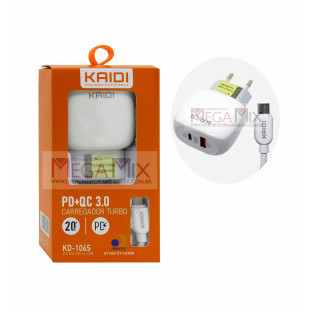 Carregador de Celular Micro USB V8  + USB e USB-C + 3.0 KD-106S - Kaidi