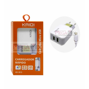 Carregador de Celular Micro USB (V8) + 2 USB 2.4A  KD-301S - Kaidi