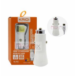 Carregador Veicular com Cabo Tipo C com 2 USB KD-302C - Kaidi