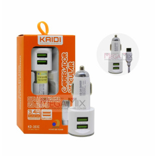 Carregador Veicular com Cabo Tipo-C com 2 USB KD-303C - Kaidi