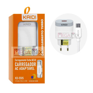 Carregador Turbo USB + Micro USB(V8) 3.0A KD-550S - Kaidi