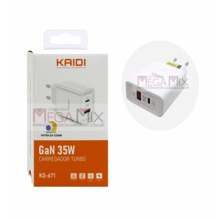 Carregador Turbo USB + USB-C GaN 35W KD-671 - Kaidi