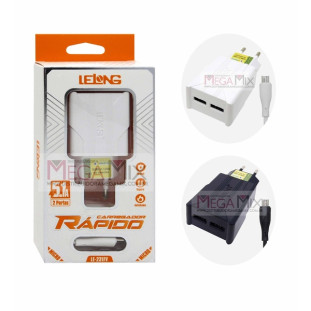 Carregador de Celular Micro USB (V8) com 2 USB 5.1A LE-231FV - Lelong