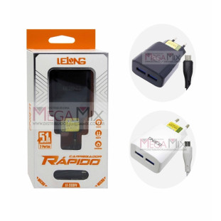 Carregador de Celular Micro USB (V8) com 2 USB 5.1A LE-233FV - Lelong