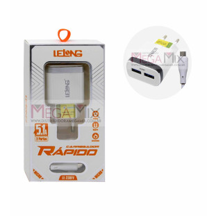 Carregador de Celular Micro USB (V8) com 2 USB 5.1A LE-238FV - Lelong