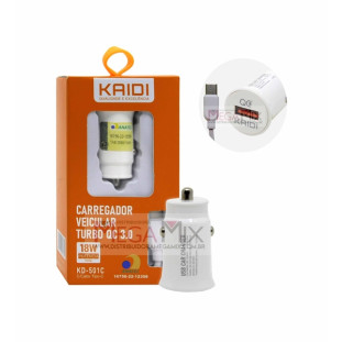 Carregador Veicular Turbo USB + Tipo C 3.0A  KD-501C- Kaidi