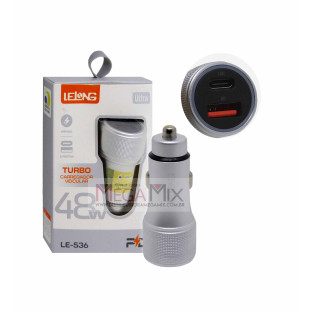 Carregador Veicular Turbo USB + USB-C 48W LE-536 - Lelong