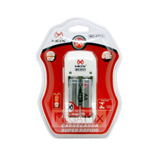 Carregador de Pilhas com 2 Pilhas Recarregáveis AA MO-CP31 - Mox