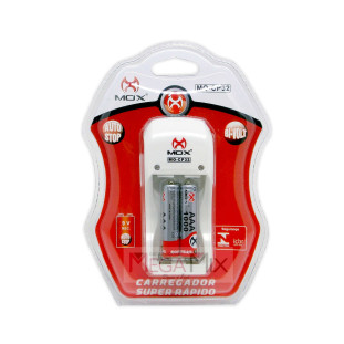Carregador de Pilhas com 2 Pilhas Recarregáveis AAA MO-CP32 - Mox
