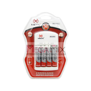 Carregador de Pilhas com 4 Pilhas Recarregáveis AA MO-CP51 - Mox