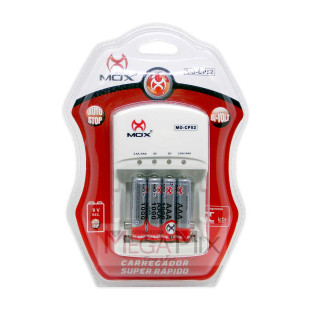 Carregador de Pilhas com 4 Pilhas Recarregáveis AAA MO-CP52 - Mox