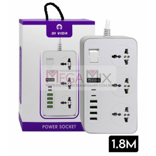 Extensão 3 Tomadas Universal + 4 USB + 2 Tipo-C 1.8M 16A OI-TO107 - Oi Vida