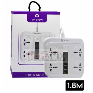 Extensão 4 Tomadas Universal + 3 USB + Tipo-C 1.8M 16A OI-TO125 - Oi Vida