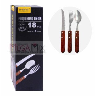 Jogo de Talheres Inox Cabo de Madeira 18 Peças BM-F1081 - B-Max 