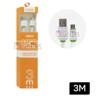 Cabo de Dados USB + Micro USB (V8) 3M KD-330M - Kaidi