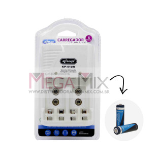 Carregador de Pilhas + 02 Pilhas Recarregáveis AAA KP-512B - Knup