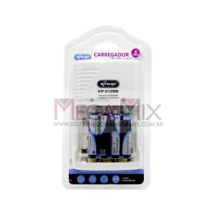 Carregador de Pilhas com 04 pilhas Recarregáveis AAA KP-512BB - Knup