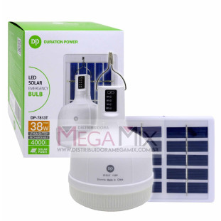 Kit Lâmpada de Emergência Recarregável 38W + Placa Solar 1.2W DP-7813T