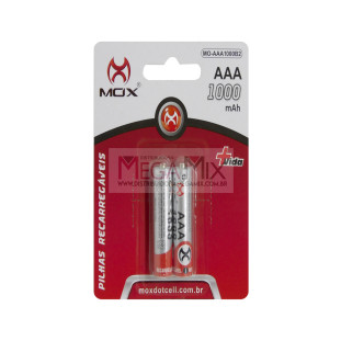 Pilha AAA Recarregável c/2 1000mAh MO-AAA1000B2 - Mox