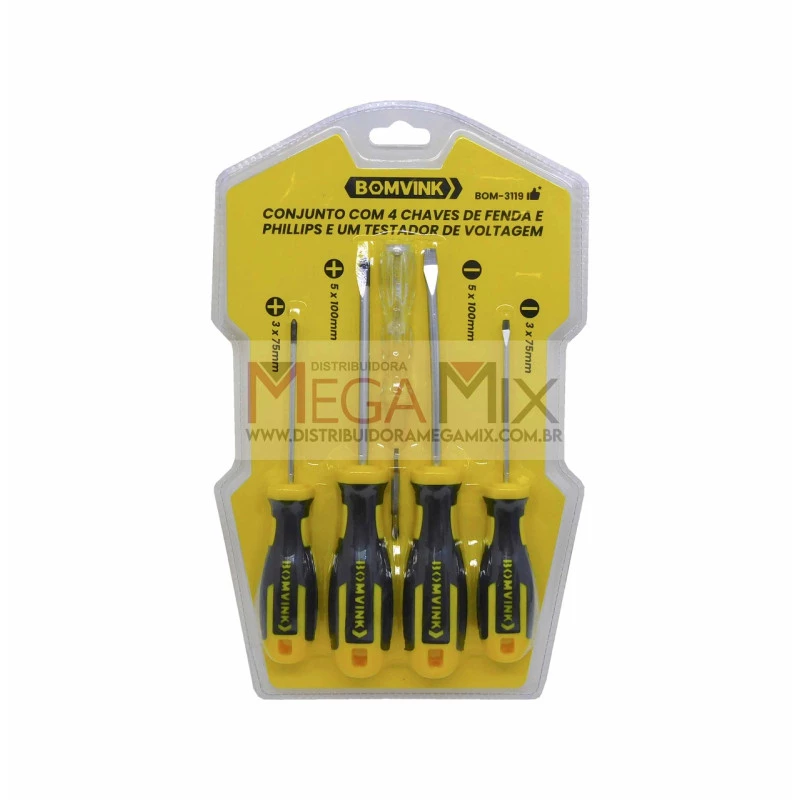Kit de Chaves Fenda e Phillips BOM-3119 | Mega Mix