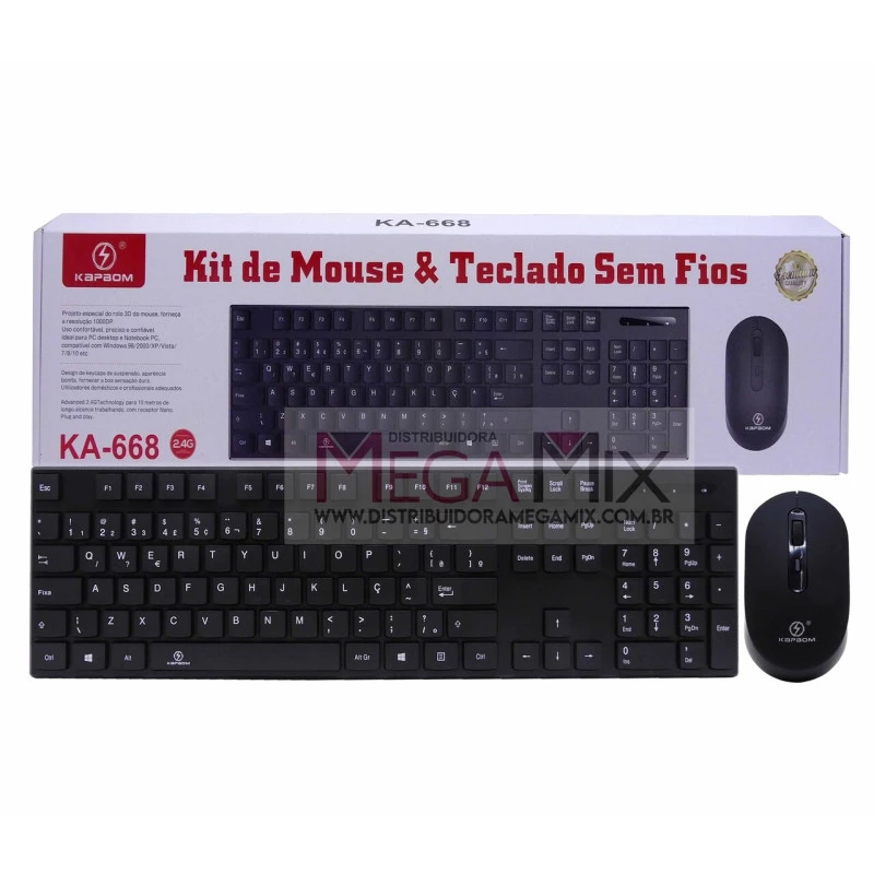 Kit Teclado e Mouse sem Fio KA-668 - Kapbom | Mega Mix