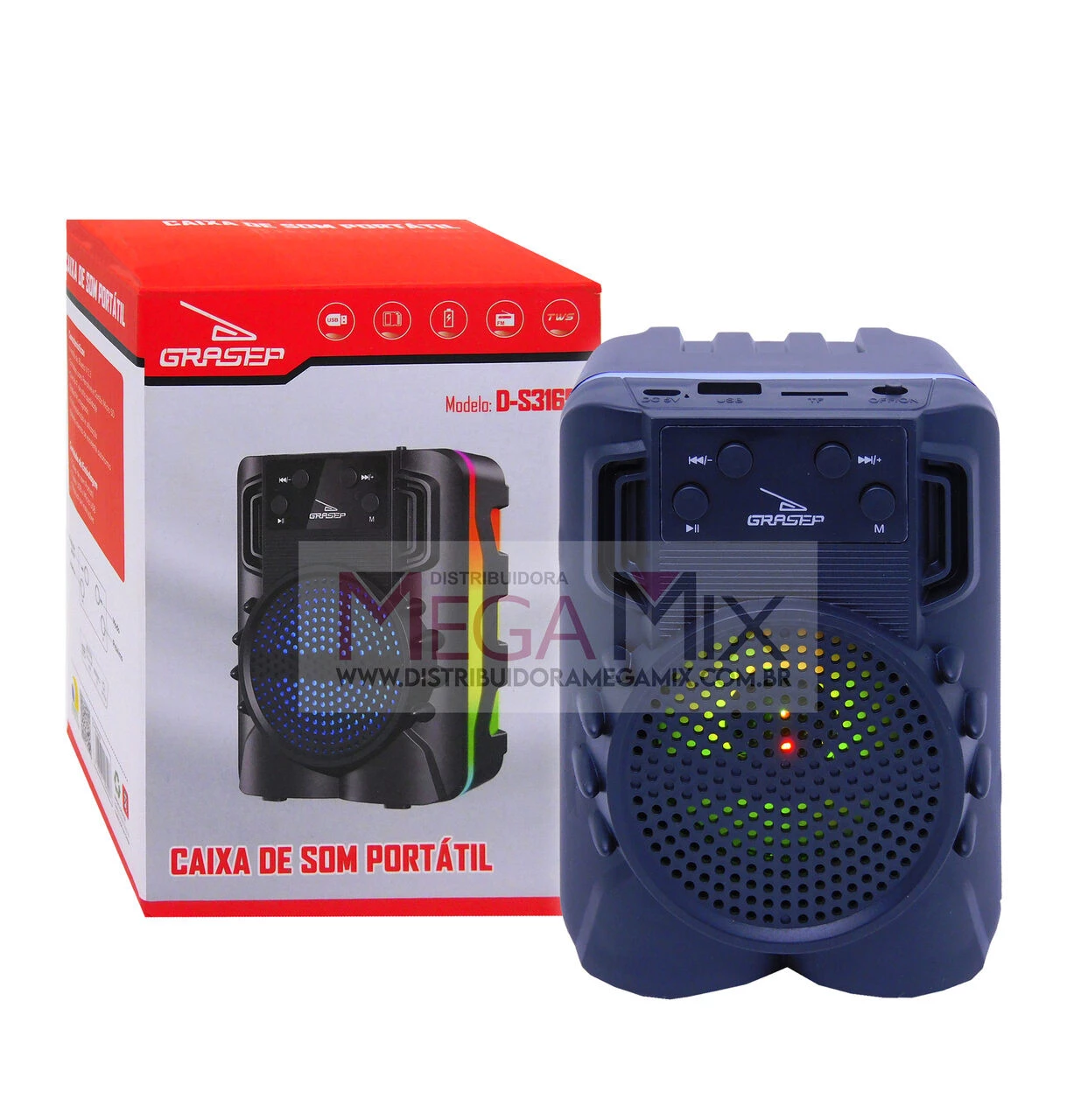 Caixa de Som Portátil Bluetooth 8W D-S3165 | Mega Mix