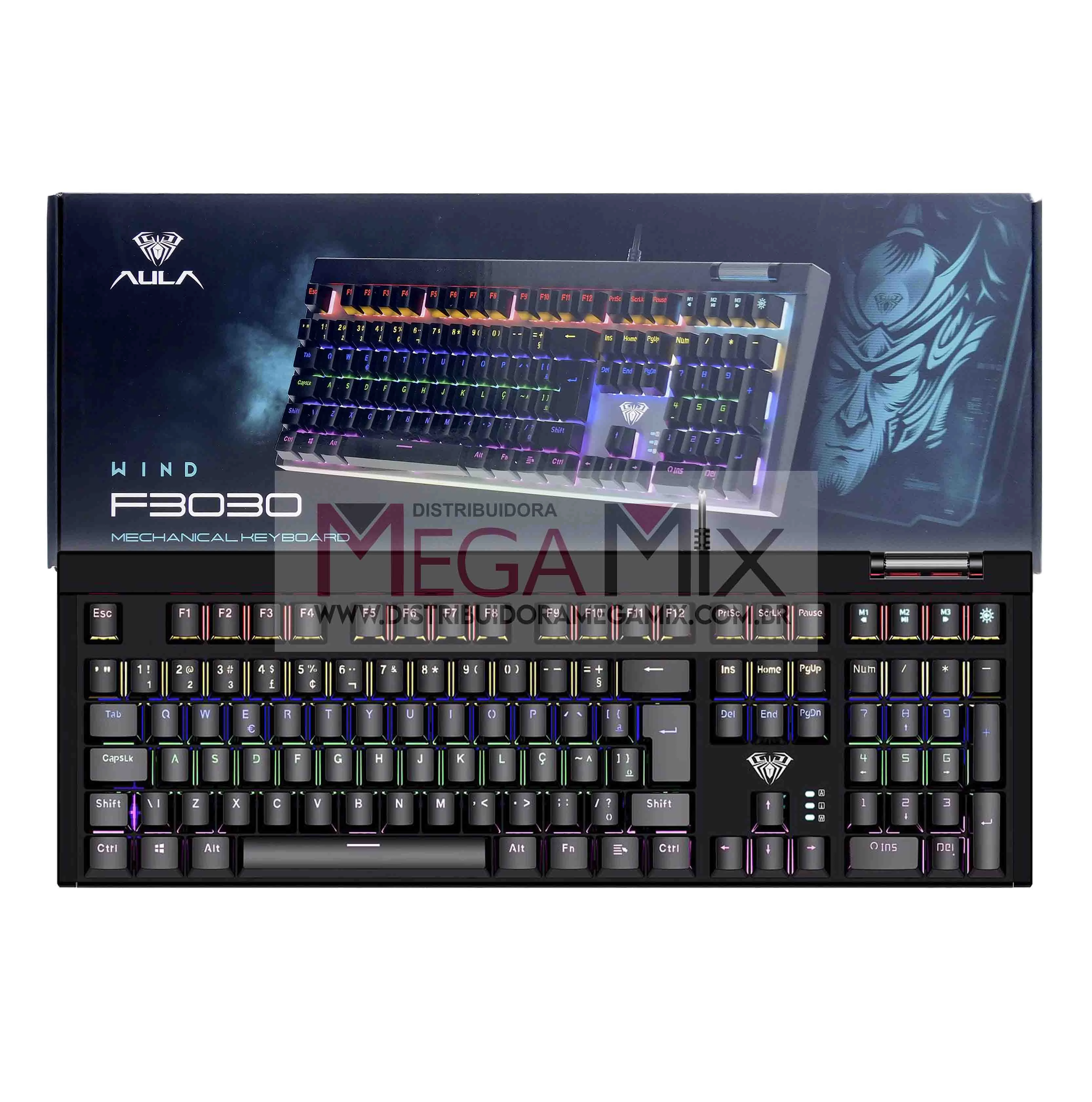 Teclado mecânico RGB para jogos Teclado Gamer Mecânico USB Led F3030 - Aula | Mega Mix