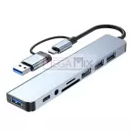 Hub 8 em 1 USB/Tipo C para USB/TIPO C/SD/TF/P2 KA-6700 - Kapbom