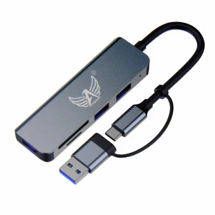Cabo Conversor 5 em 1 Tipo C/USB para 3 USB 3.0 + Leitor AU-571 - Altomex